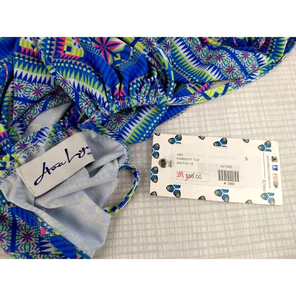 AvaLynn Halter Top String Tie Geometric Blue Pink Sz S Travel Beach Coastal‎ NWT - Picture 3 of 16